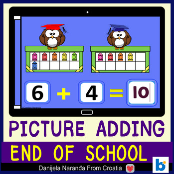 Preview of Ten Frame Picture Addition To 10 End Of Year MATH Boom ™ Cards