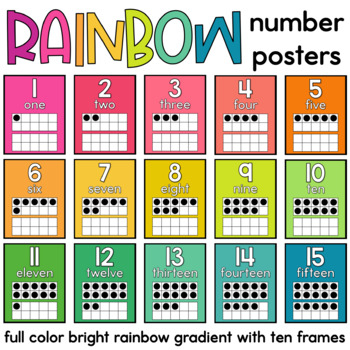 Preview of Ten Frame Rainbow Number Posters 0-20 | Rainbow Classroom Decor