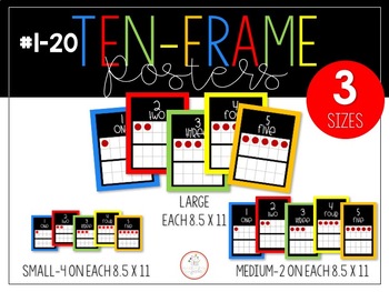 Preview of Ten Frame Twenty Frame Number Posters Bright Primary Colors Grades PreK, K, 1, 2
