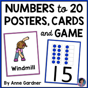 Preview of Kindergarten Teen & 1 to 20 Number Posters, Game & Brain Break Printable Cards