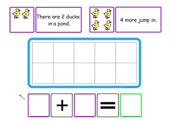 Preview of Ten Frame Word Problems - addition to 10 with visuals