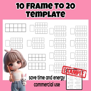 Preview of Ten Frame to 20 Worksheet Template / Clip art / Commercial use