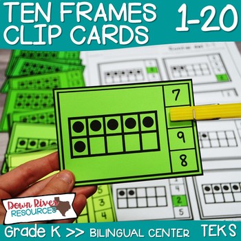 Preview of Ten Frames Counting Clip Cards 1-20 | Kindergarten Math | English & Spanish