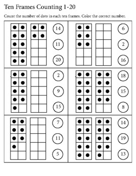 Preview of Ten Frames Counting Numbers 1-20 Worksheets