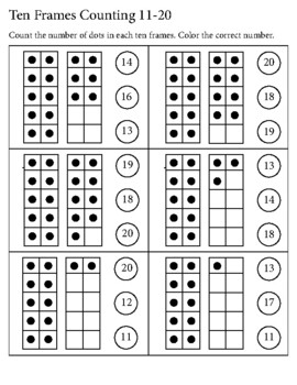 Preview of Ten Frames Counting Numbers 11-20 Worksheets