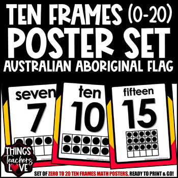 Preview of Ten Frames Math Posters 0 to 20 - AUSTRALIAN ABORIGINAL FLAG CLASSROOM DECOR