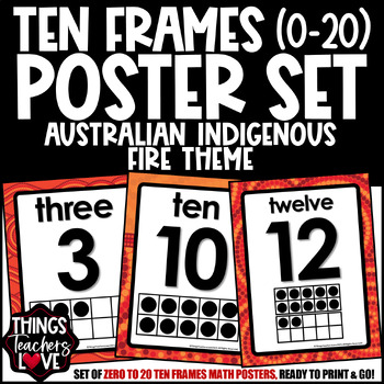 Preview of Ten Frames Math Posters 0 to 20 - AUSTRALIAN INDIGENOUS - FIRE THEME