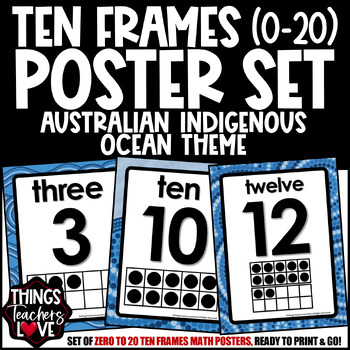 Preview of Ten Frames Math Posters 0 to 20 - AUSTRALIAN INDIGENOUS - OCEAN THEME