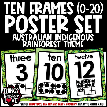 Preview of Ten Frames Math Posters 0 to 20 - AUSTRALIAN INDIGENOUS - RAINFOREST THEME