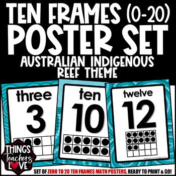 Preview of Ten Frames Math Posters 0 to 20 - AUSTRALIAN INDIGENOUS - REEF THEME