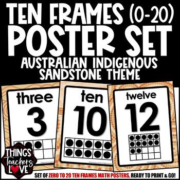 Preview of Ten Frames Math Posters 0 to 20 - AUSTRALIAN INDIGENOUS - SANDSTONE THEME