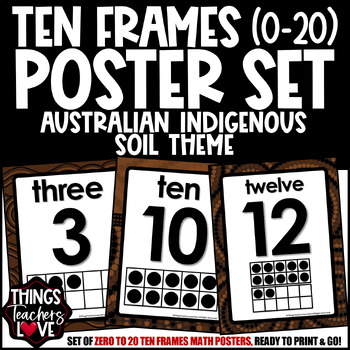Preview of Ten Frames Math Posters 0 to 20 - AUSTRALIAN INDIGENOUS - SOIL THEME