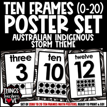 Preview of Ten Frames Math Posters 0 to 20 - AUSTRALIAN INDIGENOUS - STORM THEME