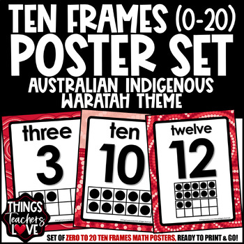 Preview of Ten Frames Math Posters 0 to 20 - AUSTRALIAN INDIGENOUS - WARATAH THEME