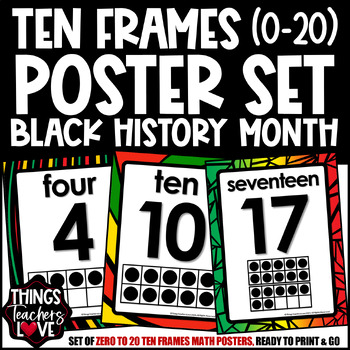 Preview of Ten Frames Math Posters 0 to 20 - BLACK HISTORY MONTH CLASSROOM DECOR