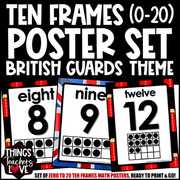 Preview of Ten Frames Math Posters 0 to 20 - BRITAIN BRITISH GUARDS CLASSROOM DECOR