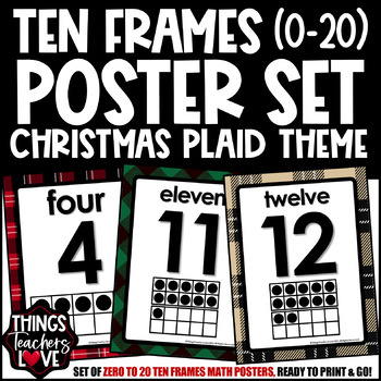 Preview of Ten Frames Math Posters 0 to 20 - CHRISTMAS PLAID CLASSROOM DECOR