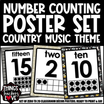 Preview of Ten Frames Math Posters 0 to 20 - COUNTRY MUSIC CLASSROOM DECOR