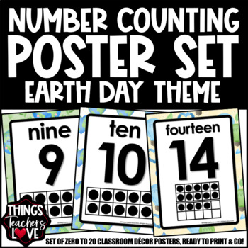 Preview of Ten Frames Math Posters 0 to 20 - EARTH DAY CLASSROOM DECOR