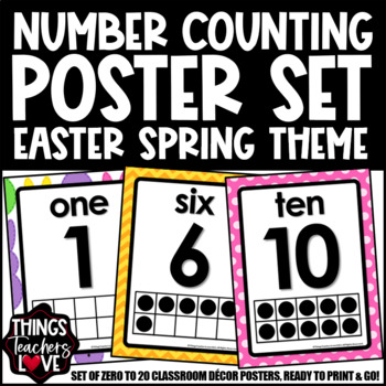 Preview of Ten Frames Math Posters 0 to 20 - EASTER CLASSROOM DECOR