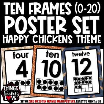 Preview of Ten Frames Math Posters 0 to 20 - HAPPY CHICKENS CLASSROOM DECOR