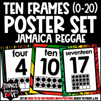 Preview of Ten Frames Math Posters 0 to 20 - JAMAICA REGGAE CLASSROOM DECOR