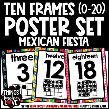 Preview of Ten Frames Math Posters 0 to 20 - MEXICAN FIESTA CLASSROOM DECOR