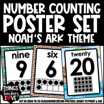 Preview of Ten Frames Math Posters 0 to 20 - NOAH'S ARK CHRISTIAN CLASSROOM DECOR