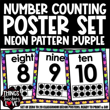 Preview of Ten Frames Math Posters 0 to 20 - PURPLE RAINBOW NEON CLASSROOM DECOR 02