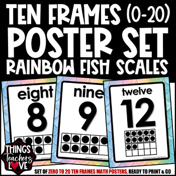 Preview of Ten Frames Math Posters 0 to 20 - RAINBOW FISH SCALES CLASSROOM DECOR