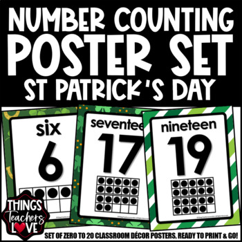 Preview of Ten Frames Math Posters 0 to 20 - ST PATRICK'S DAY CLASSROOM DECOR