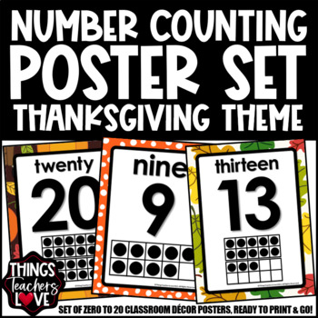 Preview of Ten Frames Math Posters 0 to 20 - THANKSGIVING CLASSROOM DECOR
