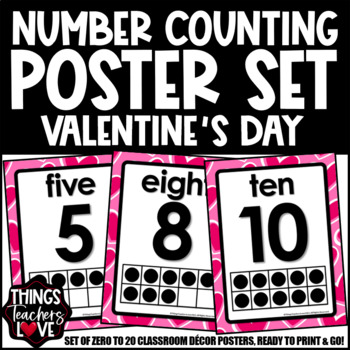 Preview of Ten Frames Math Posters 0 to 20 - VALENTINE'S DAY CLASSROOM DECOR