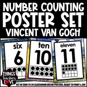 Preview of Ten Frames Math Posters 0 to 20 - VINCENT VAN GOGH CLASSROOM DECOR