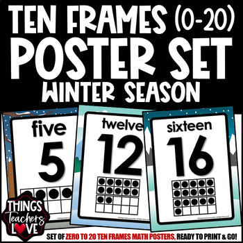 Preview of Ten Frames Math Posters 0 to 20 - WINTER SEASON CLASSROOM DECOR