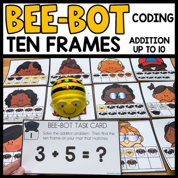 Preview of Bee Bot Printables Addition Ten Frames to 10 Robotics for Beginners Coding Mat