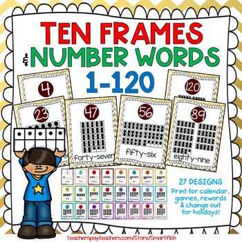 Preview of Ten Frames and Number Word Posters 1-120 (Gold/Maroon Chevron)