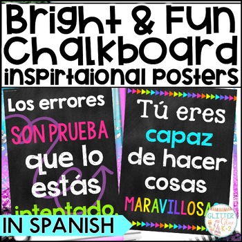 Preview of Ten Inspirational Posters In Spanish - Chalkboard & Neon Theme - Bright Decor