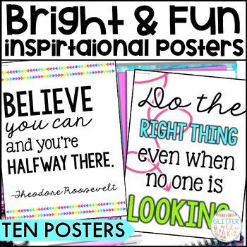 Preview of Bright Neon Inspirational Classroom Posters - Classroom Decor - 10 Posters