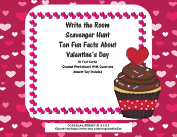 Preview of Ten Fun facts About Valentine's Day- Scavenger Hunt- Read The Room- Grades 3-5