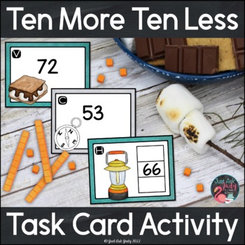 Preview of Ten More Ten Less Task Card Activity with Built-in Supports | Summer Camp