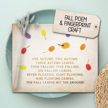 Preview of Ten Little Leaves Fall Fingerprint Art & Poem, Autumn DIY Preschool Craft