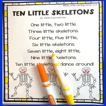 Preview of Ten Little Skeletons Halloween Poem for Kids