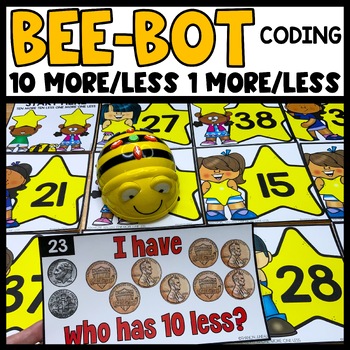 Preview of Bee Bot Printables 10 More 10 Less 1 More 1 Less BeeBots & Blue Bot Coding Mat