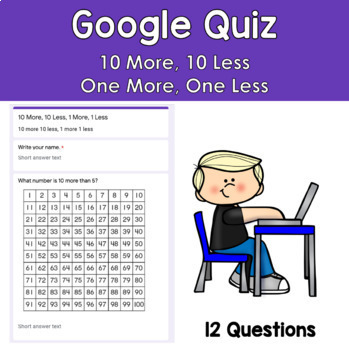 Preview of Ten More Ten Less One More One Less Google™ Quiz: Distance Learning
