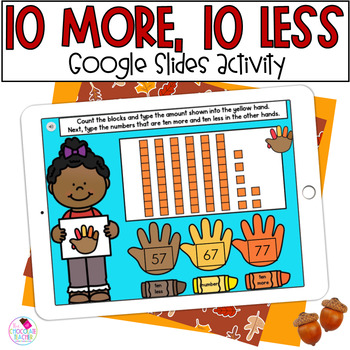 Preview of 10 More 10 Less - Thanksgiving Math - Google Slides™
