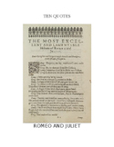 Ten Quotes:  ROMEO AND JULIET