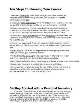 Preview of Ten Steps to Planning Your Career&Personal Inventory Form-editable&fillable doc.