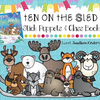 Preview of Ten on the Sled Stick Puppets & Writing Activity | Book Companion