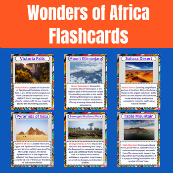 Preview of Ten wonders on the African continent Printable Flashcards